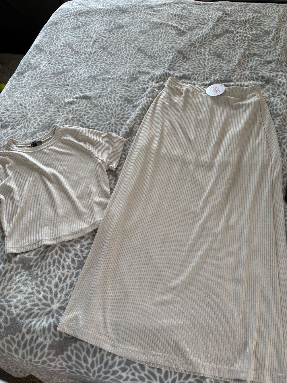 Ribbed Cream Skirt Set chic by ally b